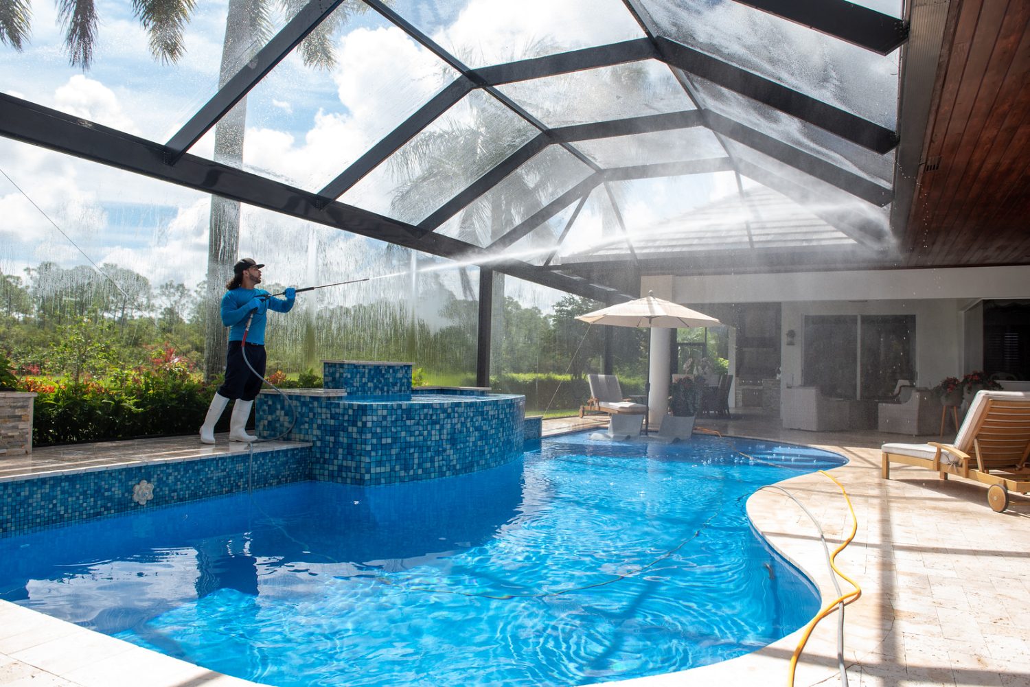 Pool enclosure cleaning